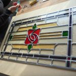 A traditional leaded stained glass window being made by a student on a Creative Retreats and Holidays weekly class