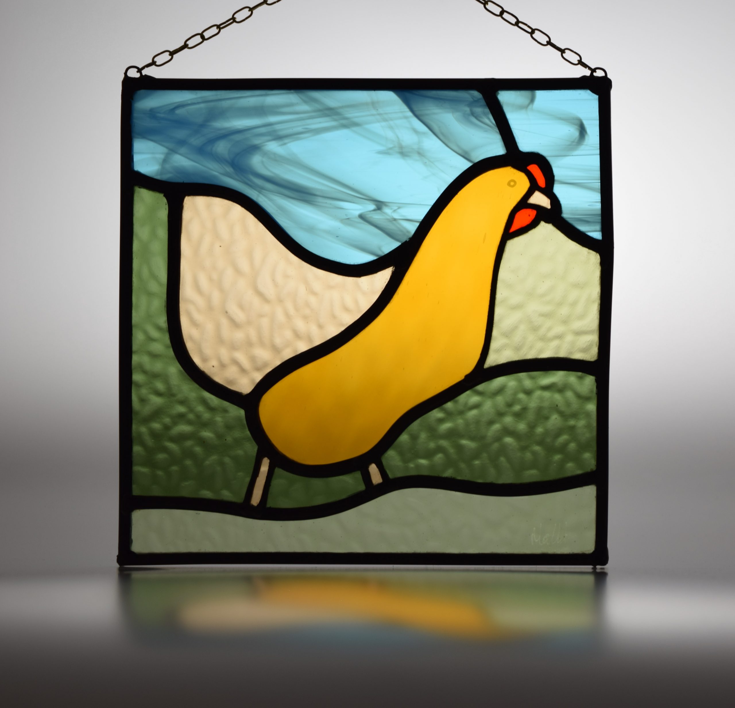 Glass chicken picture hand made using traditional stained glass techniques