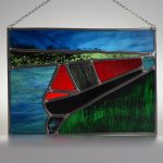 Peaceful Evening Mooring narrowboat stained glass panel