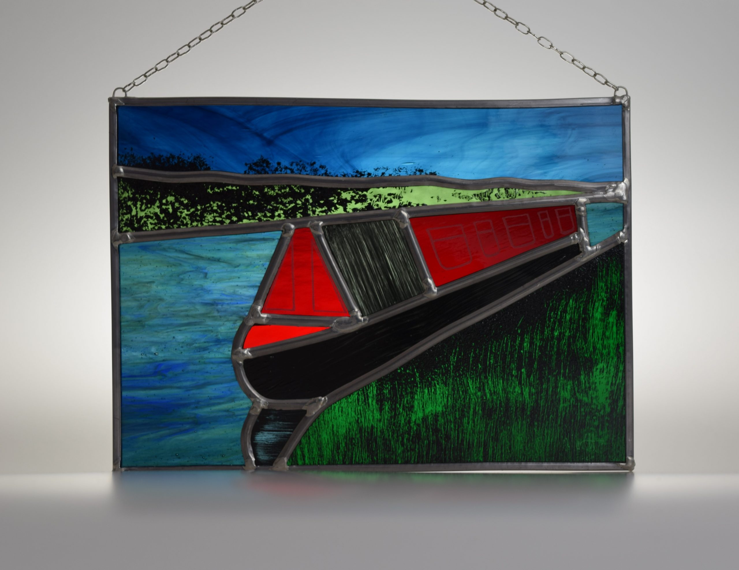 Peaceful Evening Mooring narrowboat stained glass panel