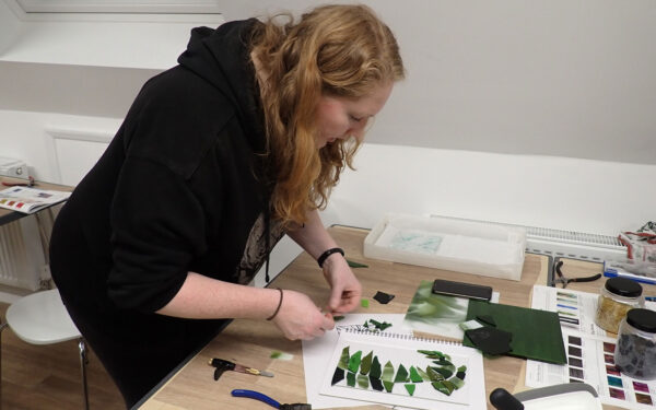 A fused glass fern being made on a one day course with Creative Retreats and Holidays